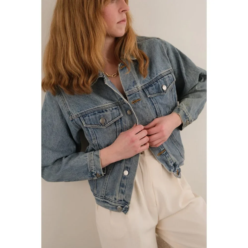 Vintage 90s Faded Medium Wash Cotton Denim Jacket - Picture 3 of 4